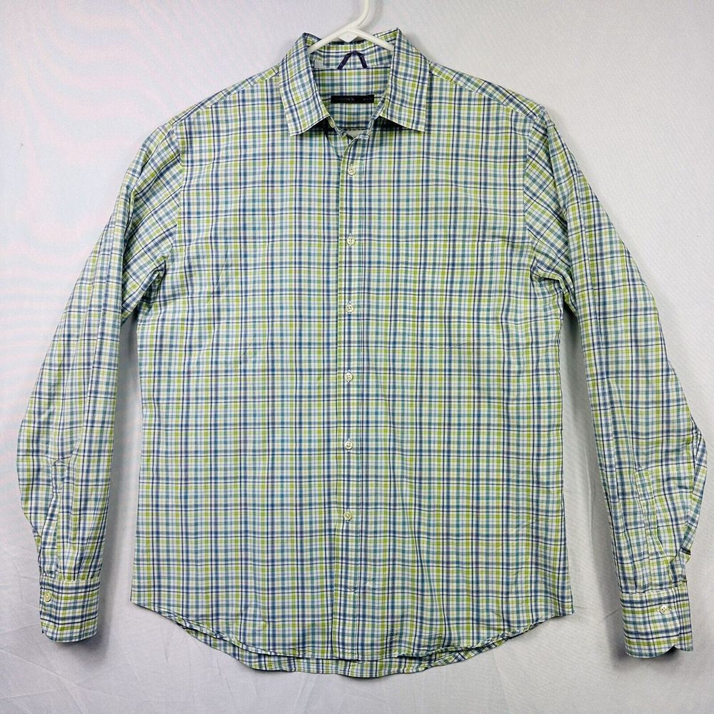 Mason's Ems Plaid Shirt Mens Medium Blue Green Button Up Long Sleeve Made‎ Italy